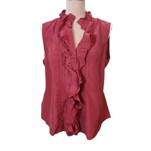 Talbots 100% Silk Sleeveless Ruffle Front Button Up Blouse Women 14